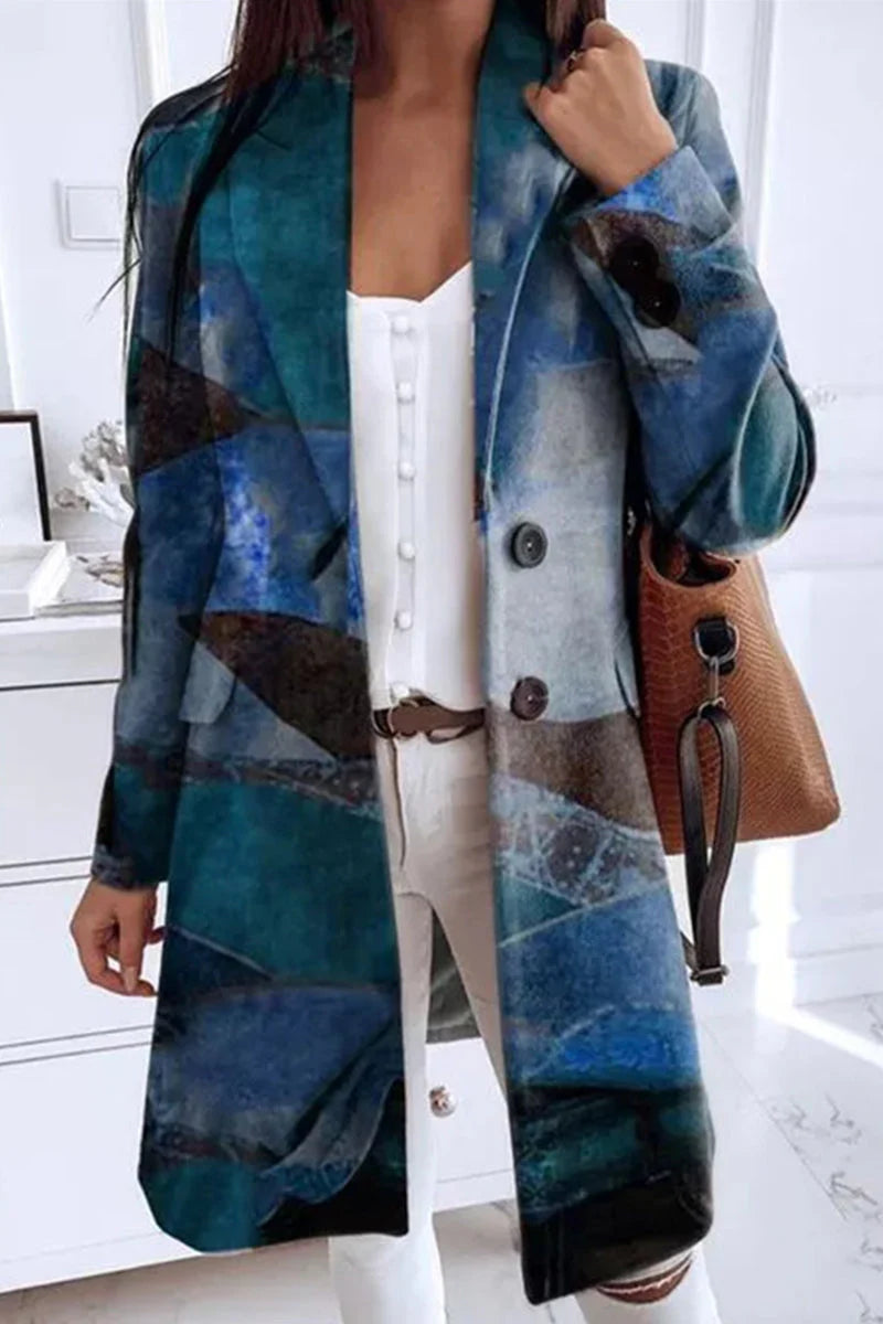 Geometric Printing Turn-back Collar Outerwear Q1381
