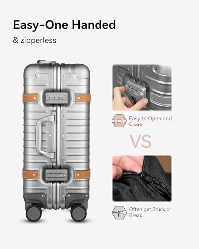 Silver 20 Inch All Aluminum Carry On Luggage with Wheels D855100