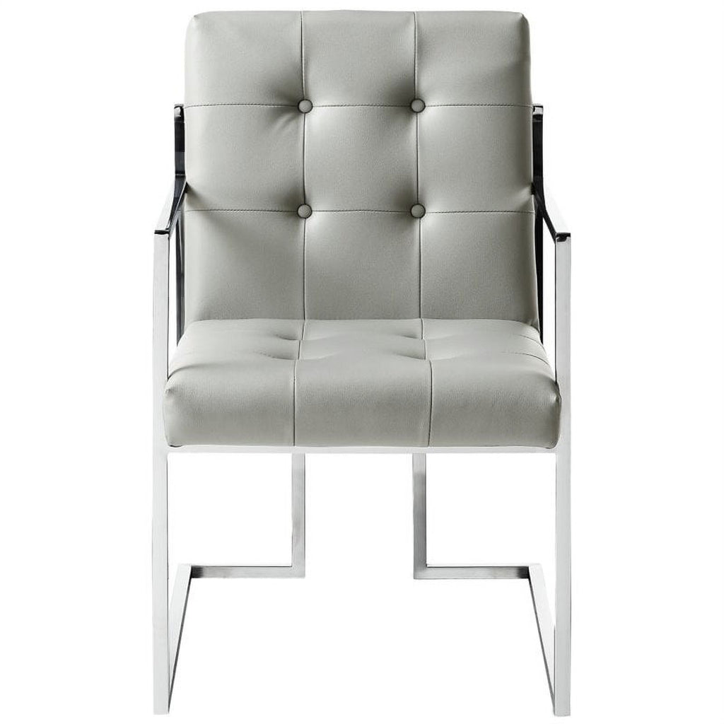 Tufted Faux Leather Dining Chair Light Gray/Chrome (Set of 2) Z822
